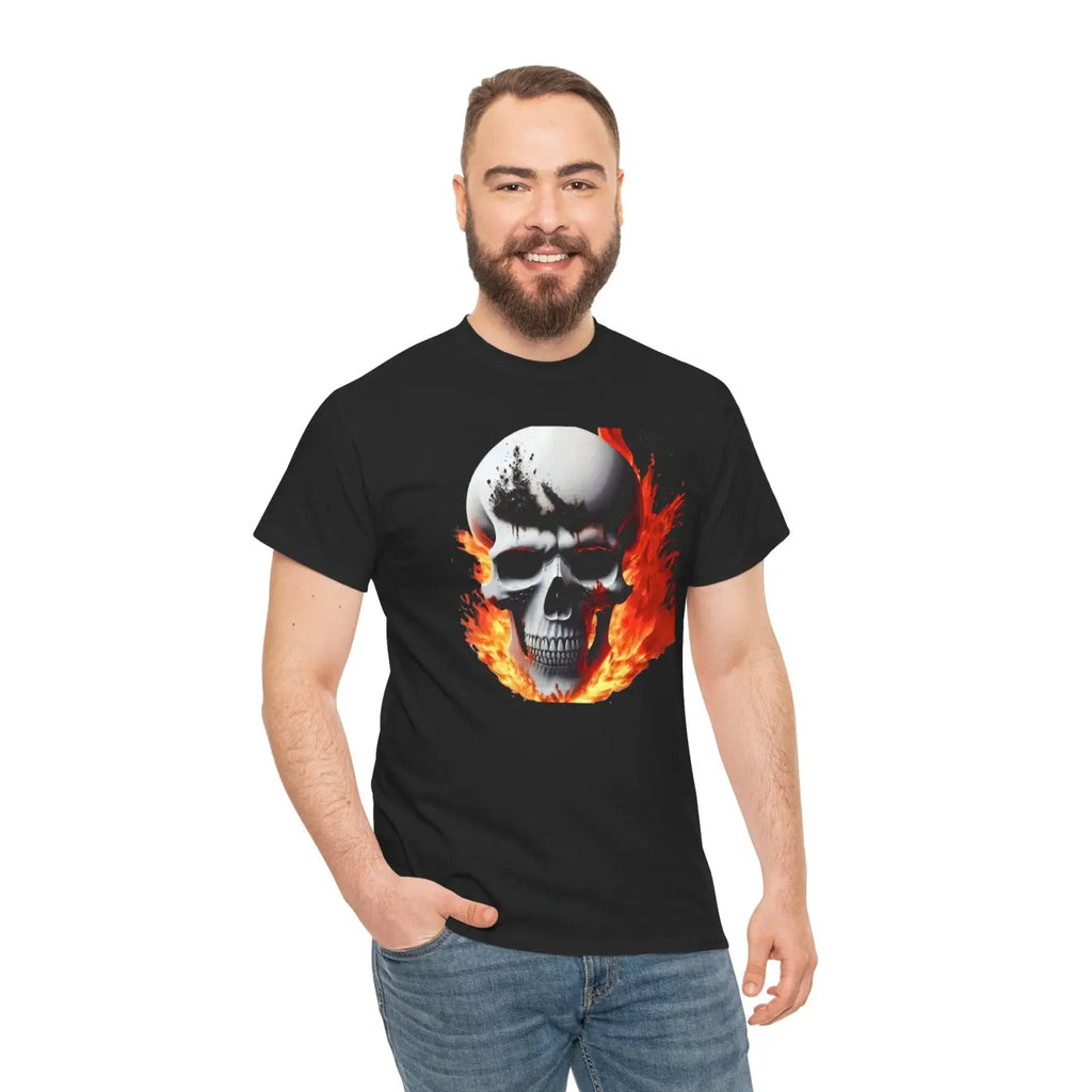 Skull On Fire Unisex Cotton Tee - Eco-Friendly Gift - DipaliZ