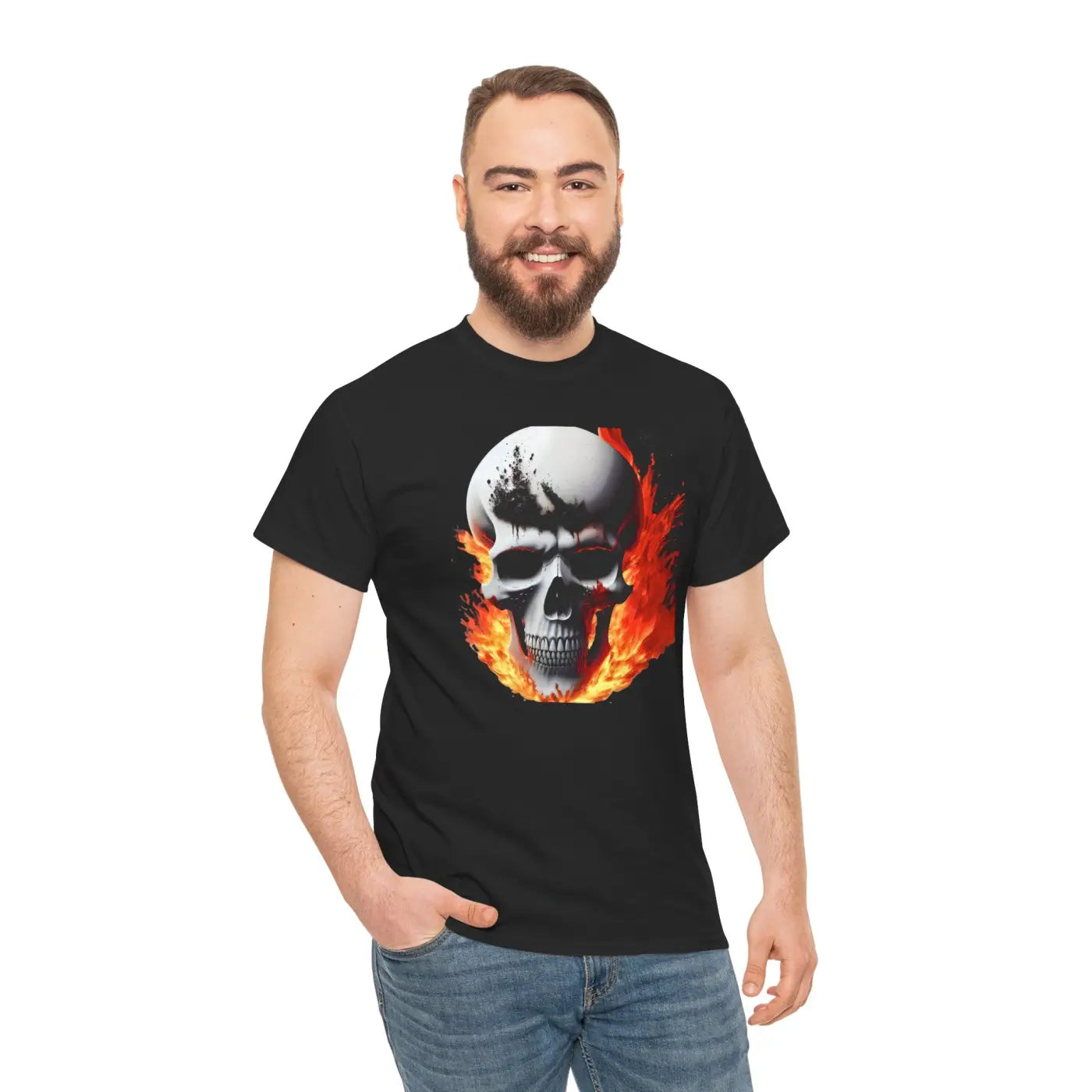 Skull On Fire Unisex Cotton Tee - Eco-Friendly Gift - DipaliZ