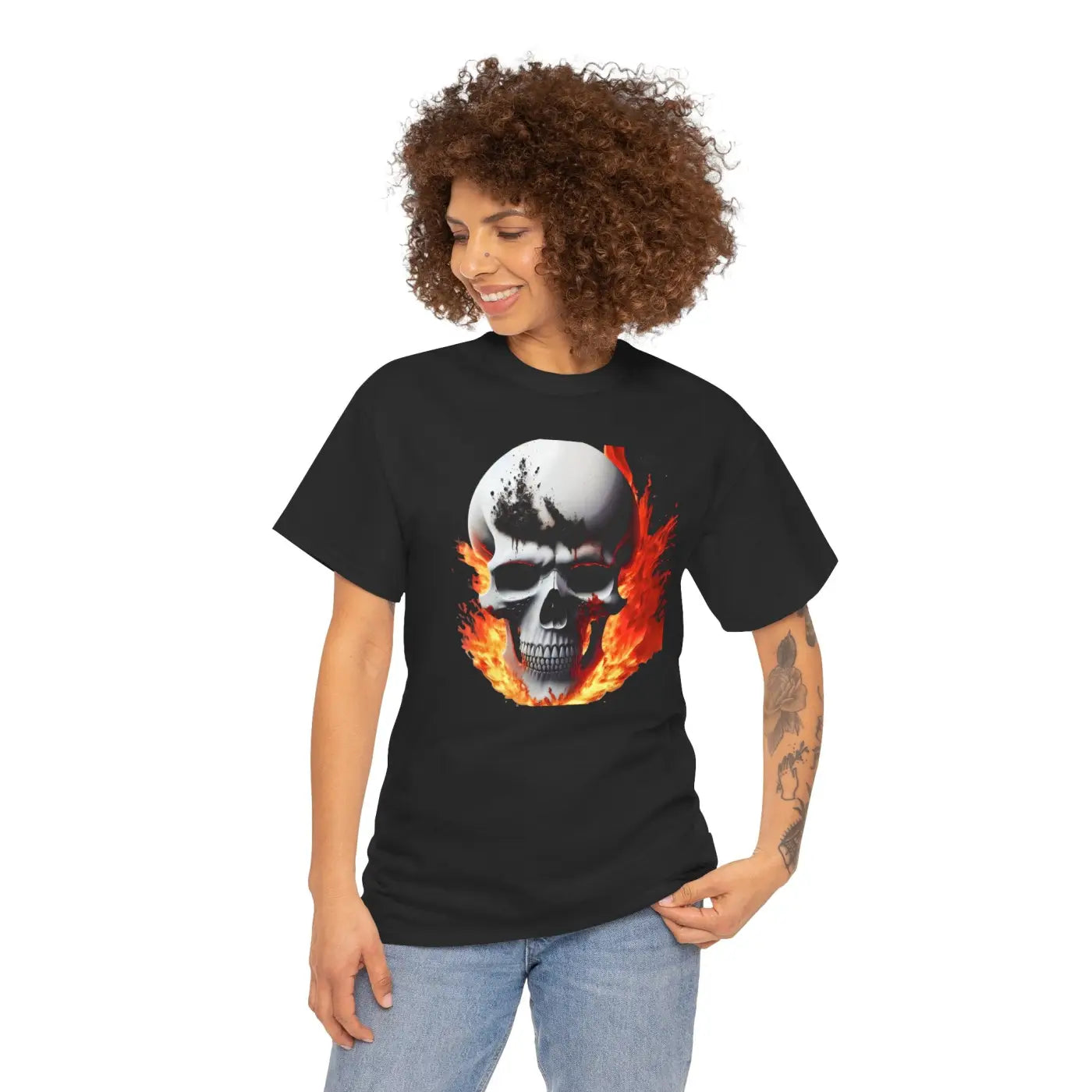 Skull On Fire Unisex Cotton Tee - Eco-Friendly Gift - DipaliZ
