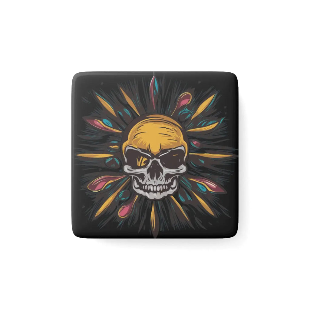 Skull Square Porcelain Magnet - Eerie Elegance Decor - DipaliZ