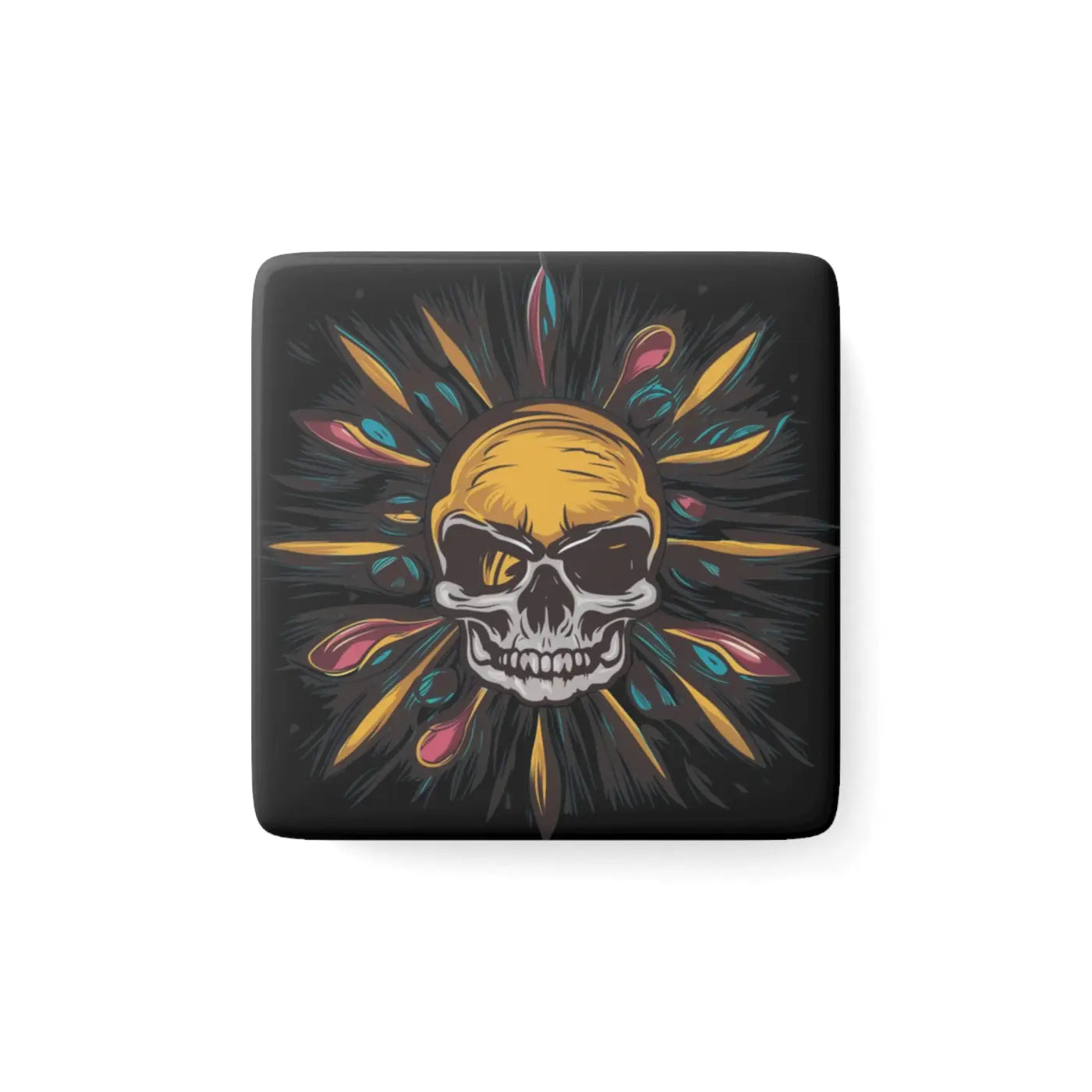 Skull Square Porcelain Magnet - Eerie Elegance Decor - DipaliZ