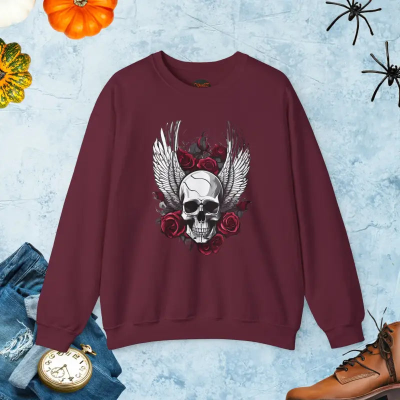 Spooky Skulls and Roses Heavy Blend Crewneck - Halloween - DipaliZ