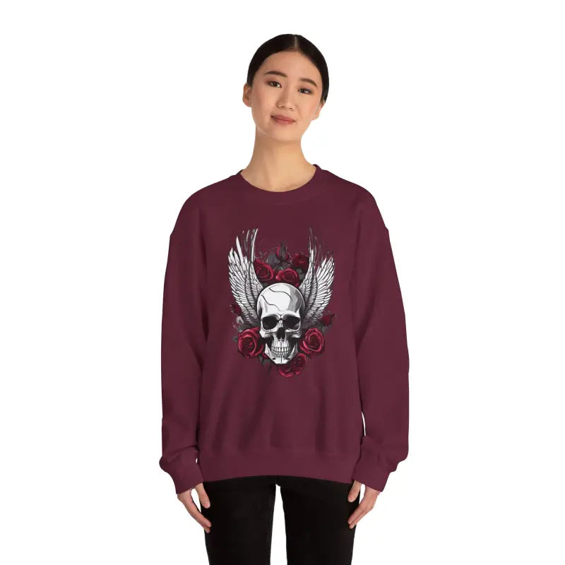 Spooky Skulls and Roses Heavy Blend Crewneck - Halloween - DipaliZ