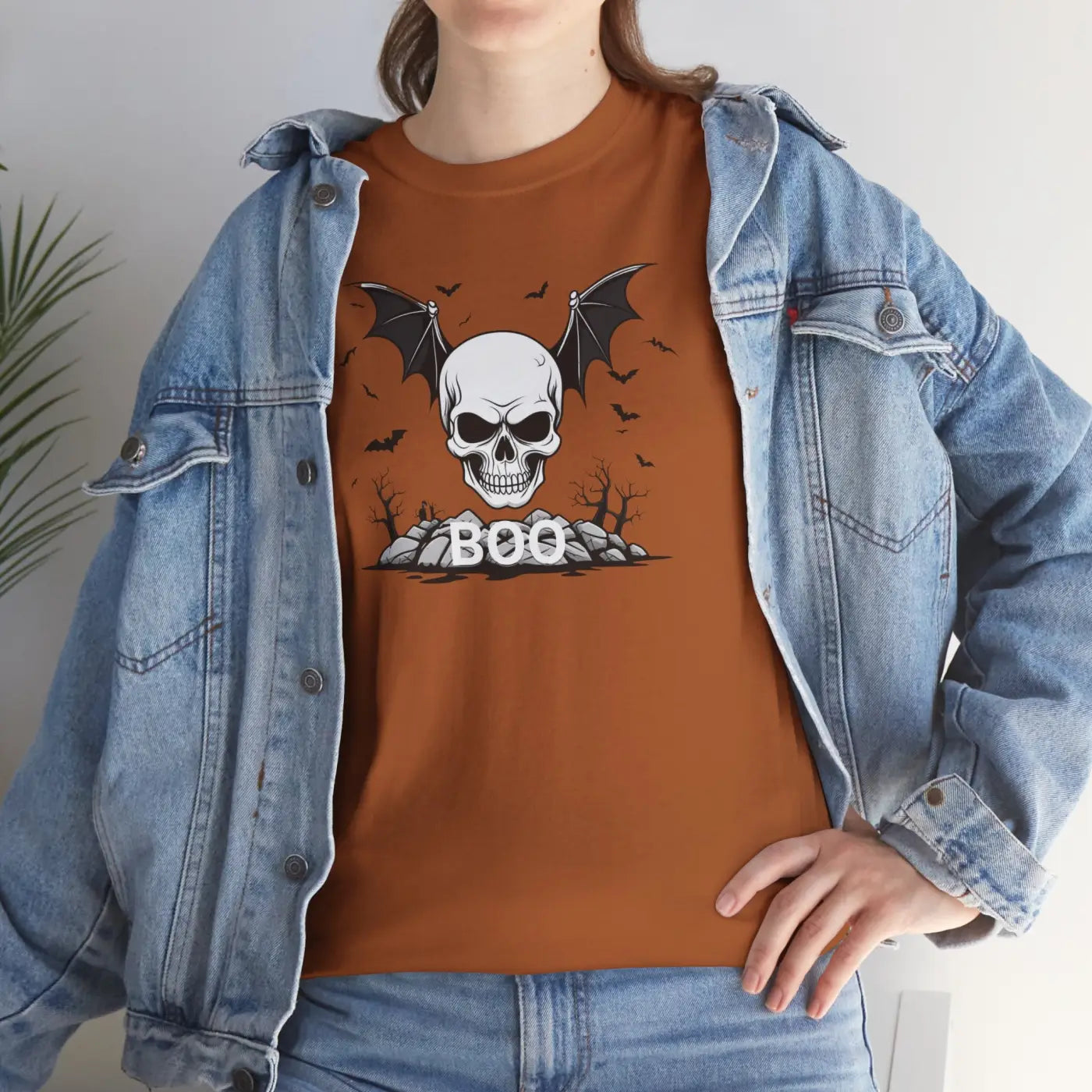 Heavy Cotton Tee - Winged Skull Halloween Design - DipaliZ