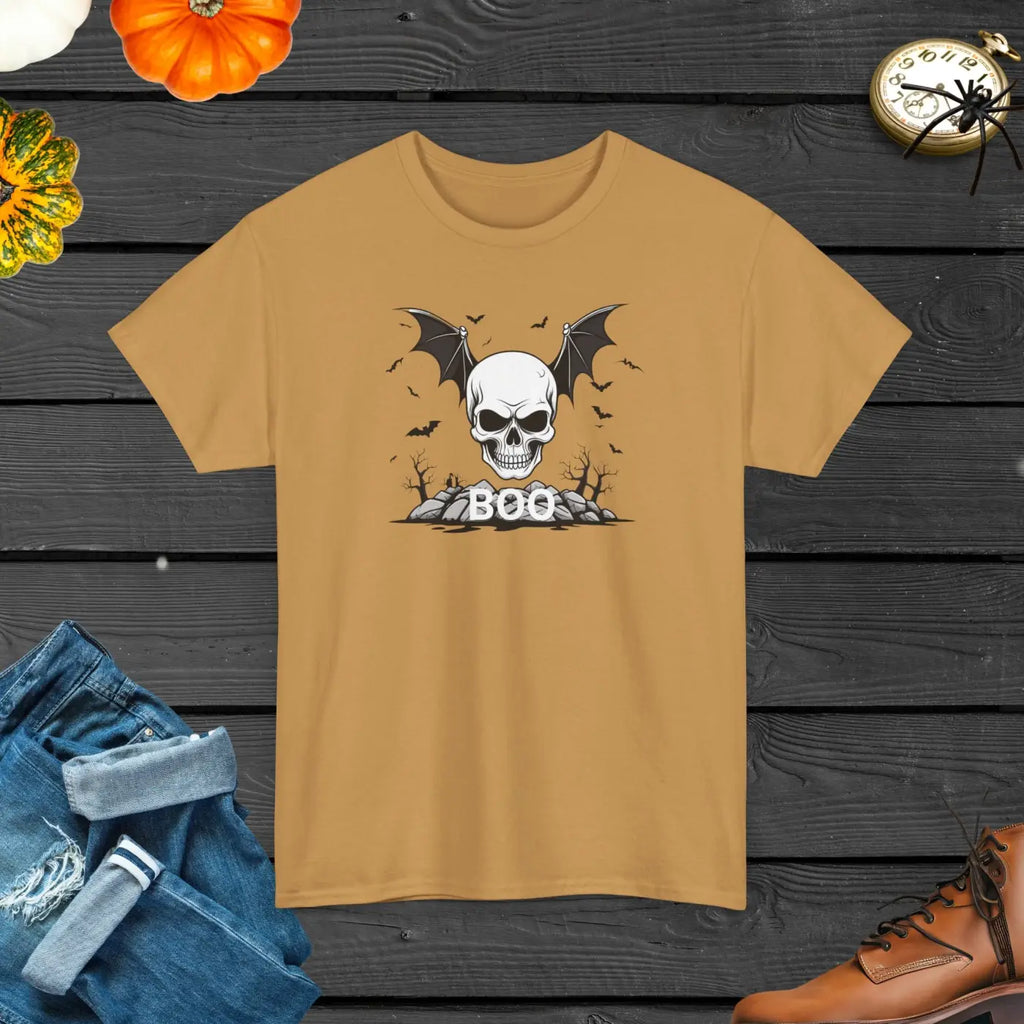 Heavy Cotton Tee - Winged Skull Halloween Design - DipaliZ