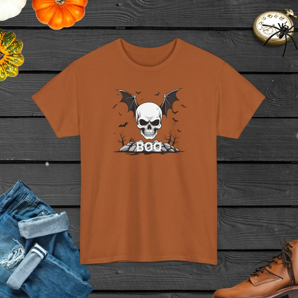 Heavy Cotton Tee - Winged Skull Halloween Design - DipaliZ