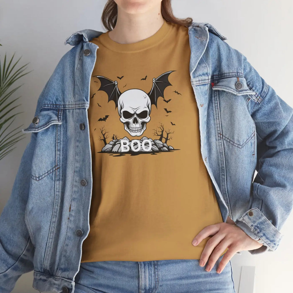 Heavy Cotton Tee - Winged Skull Halloween Design - DipaliZ