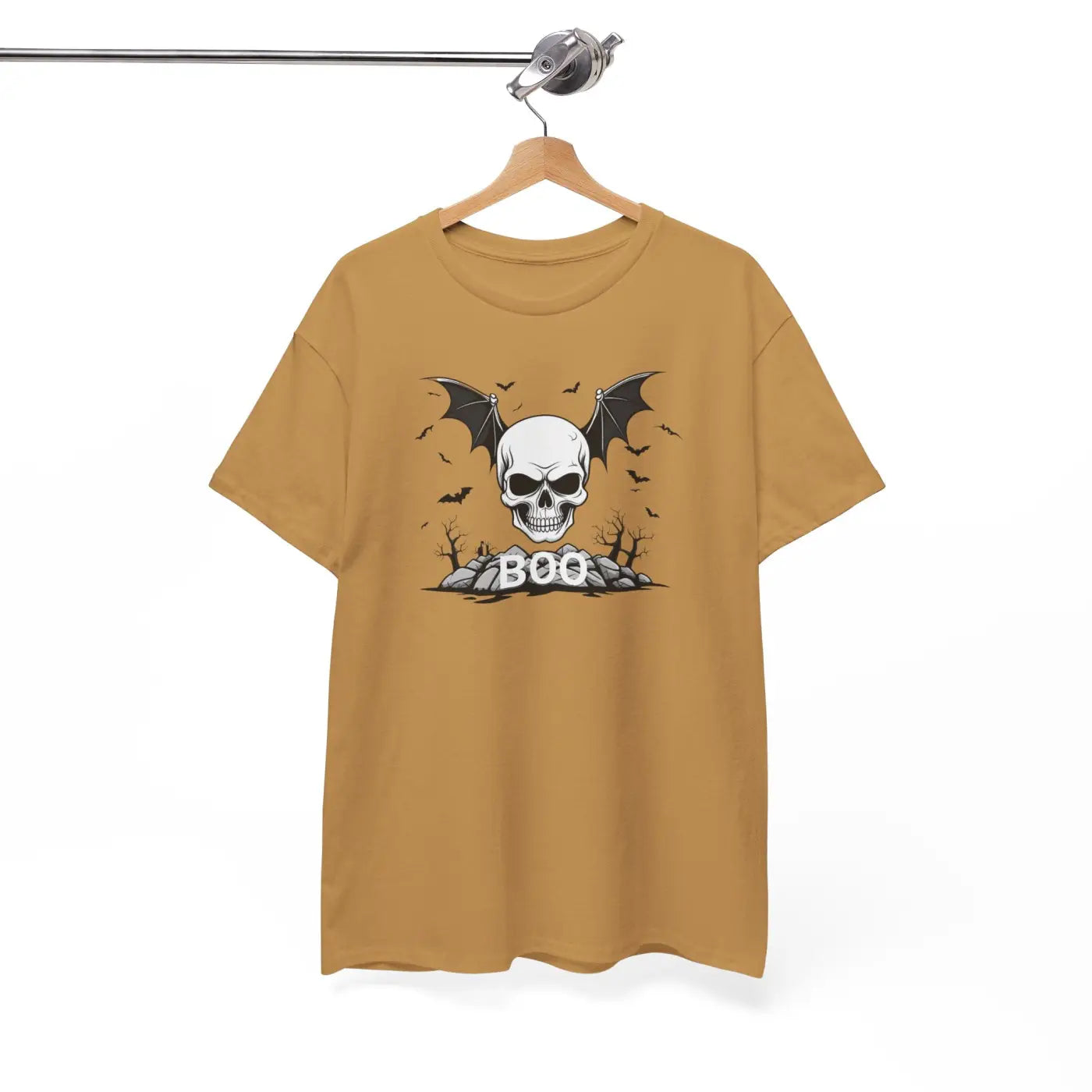 Heavy Cotton Tee - Winged Skull Halloween Design - DipaliZ