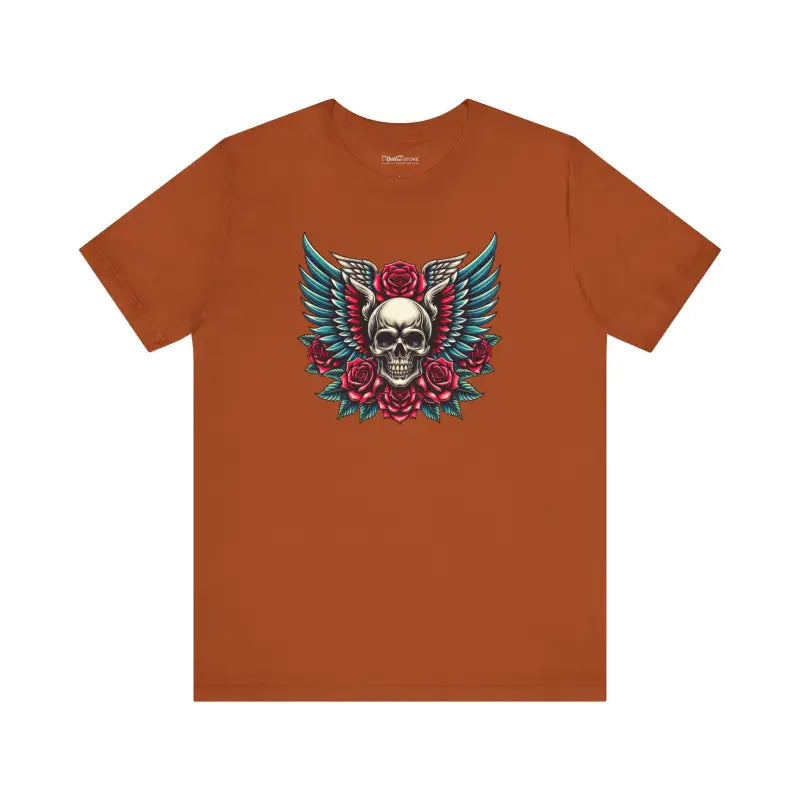 Skull With Wings And Roses Short Sleeve Tee - Halloween - DipaliZ