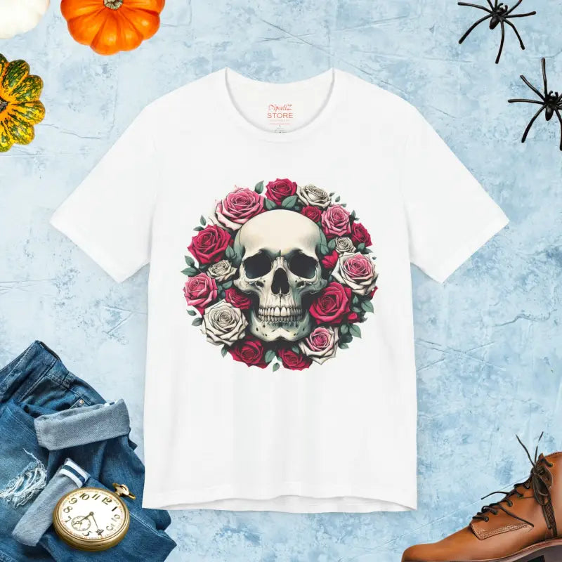 Skulls and Roses Unisex Jersey Short Sleeve Tee - Halloween - DipaliZ