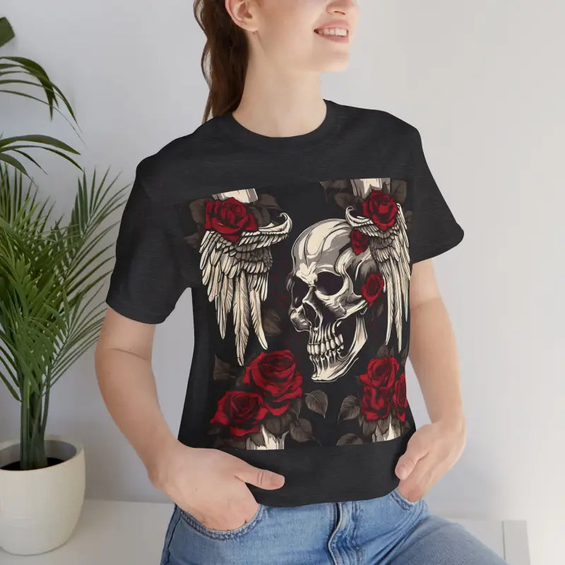 Unisex Jersey Short Sleeve Tee - Skulls Roses Wings Halloween - DipaliZ