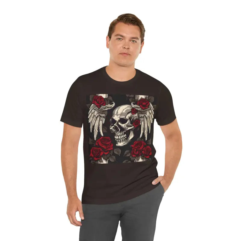 Unisex Jersey Short Sleeve Tee - Skulls Roses Wings Halloween - DipaliZ