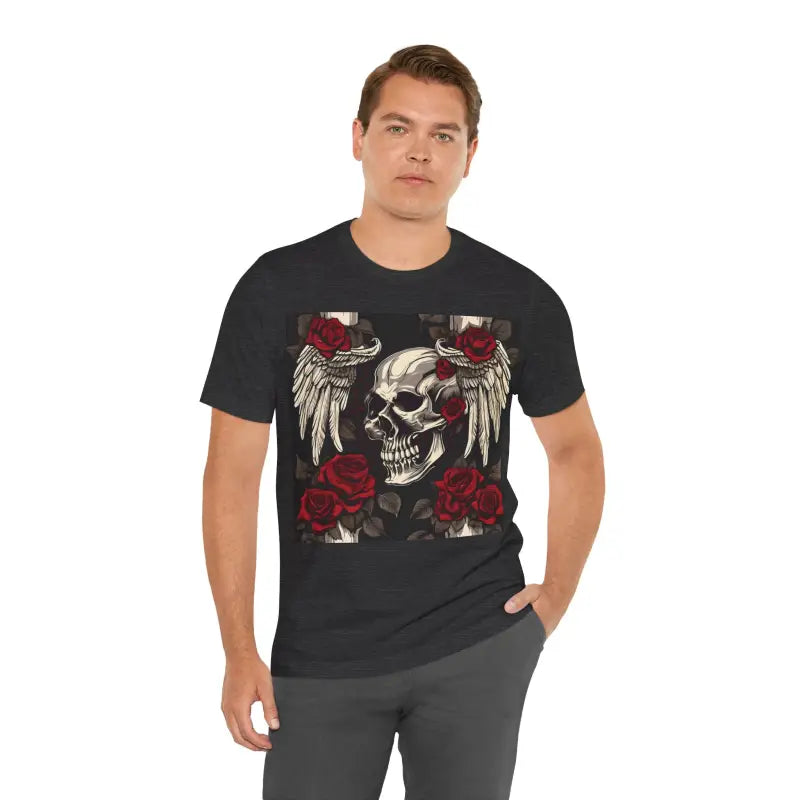 Unisex Jersey Short Sleeve Tee - Skulls Roses Wings Halloween - DipaliZ