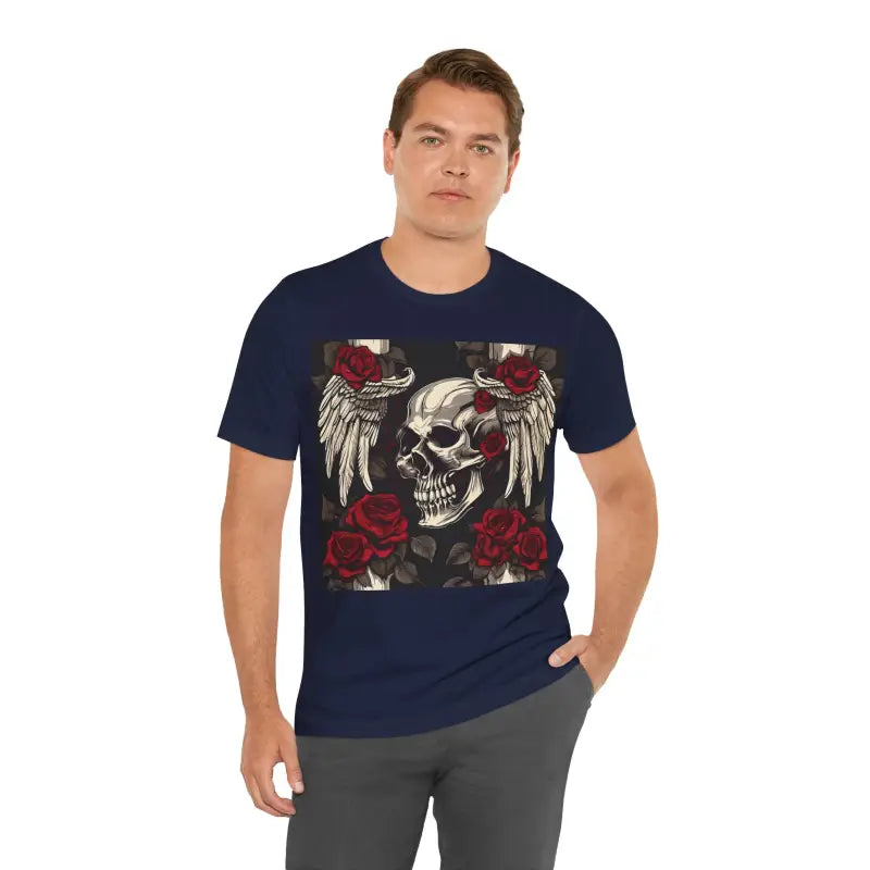 Unisex Jersey Short Sleeve Tee - Skulls Roses Wings Halloween - DipaliZ