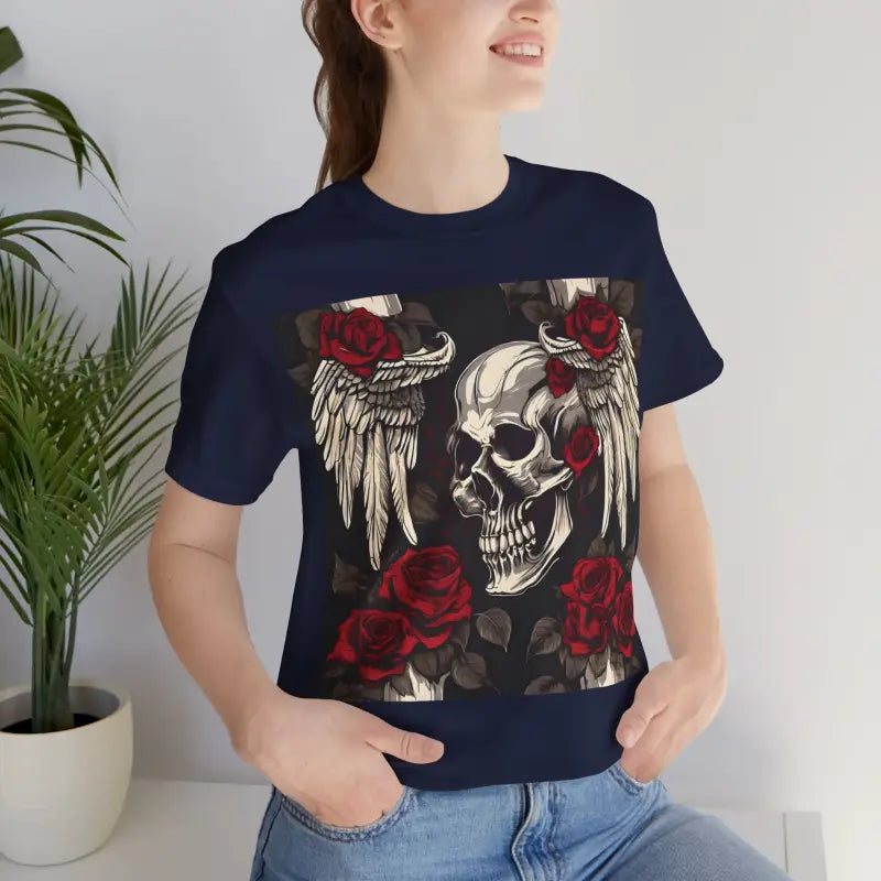 Unisex Jersey Short Sleeve Tee - Skulls Roses Wings Halloween - DipaliZ