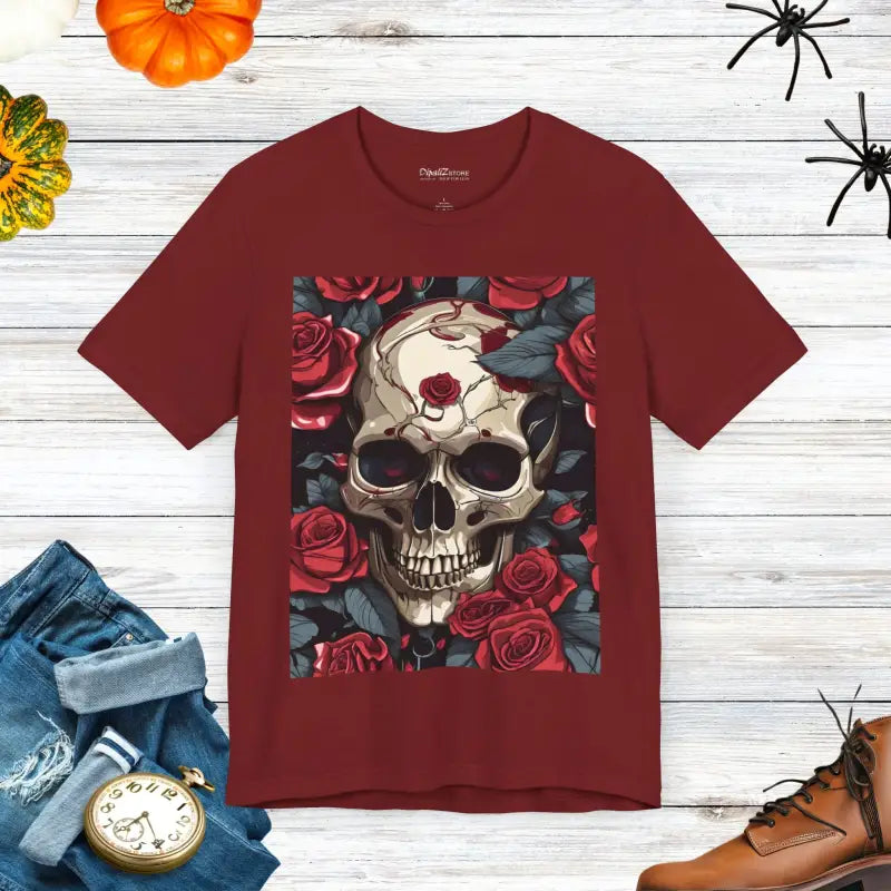 Unisex Jersey Short Sleeve Tee - Skulls Roses Wings Halloween - DipaliZ