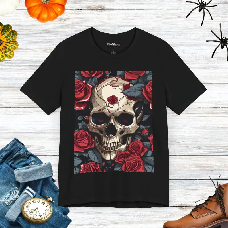 Unisex Jersey Short Sleeve Tee - Skulls Roses Wings Halloween - DipaliZ