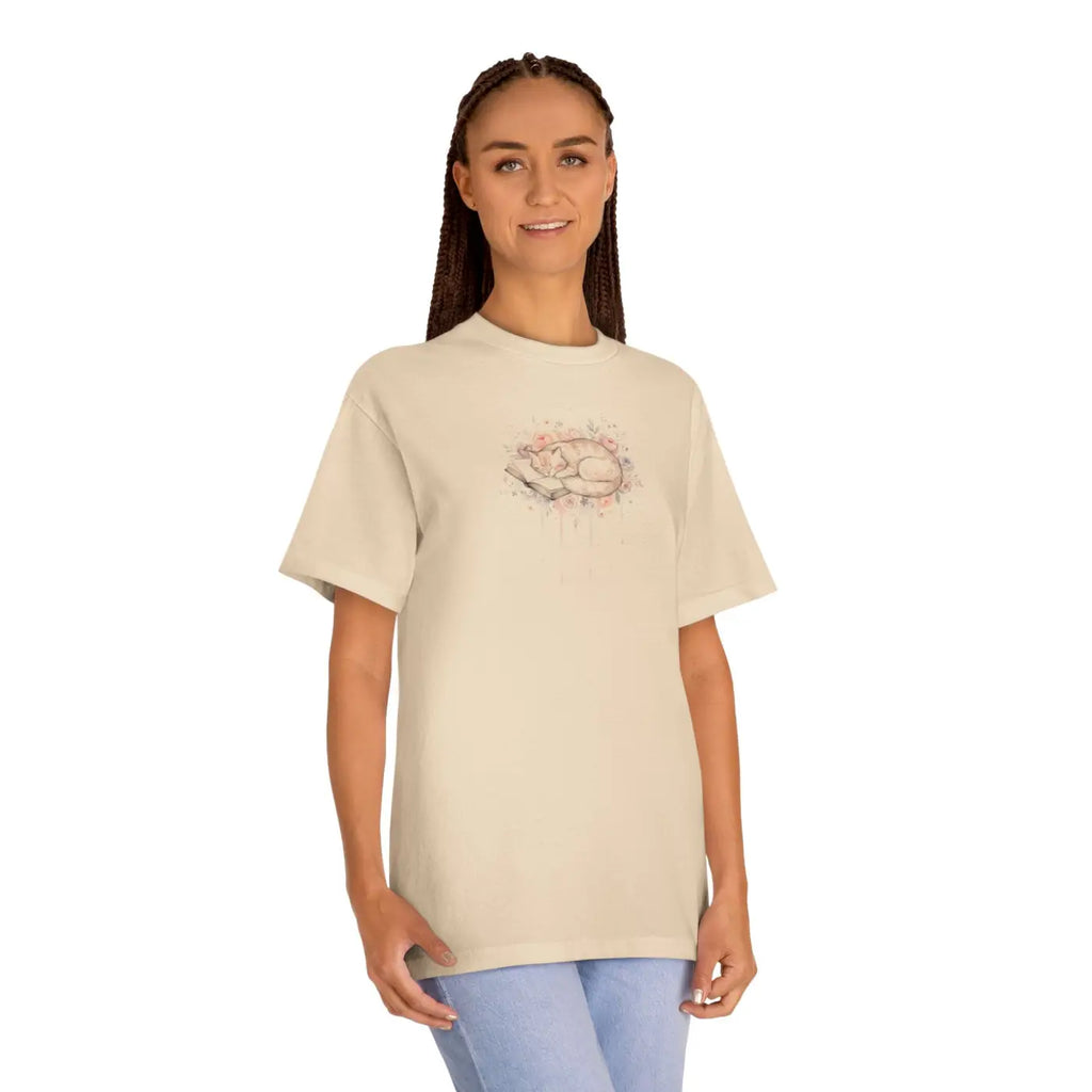 Sleeping Cat Watercolor Tee - Soft Artsy Design - DipaliZ