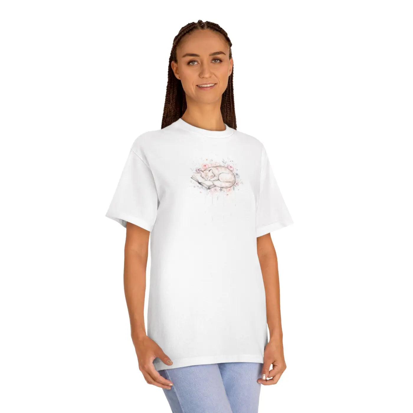 Sleeping Cat Watercolor Tee - Soft Artsy Design - DipaliZ