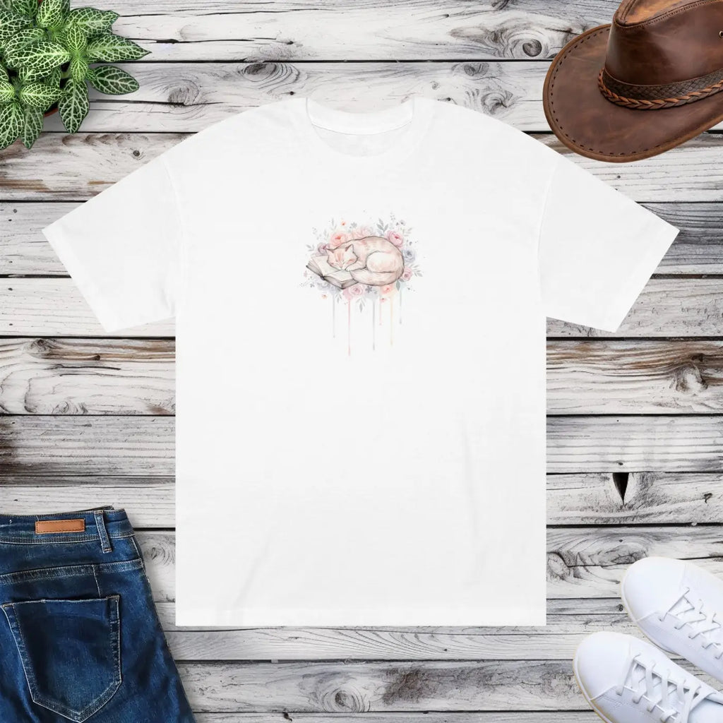 Sleeping Cat Watercolor Tee - Soft Artsy Design - DipaliZ