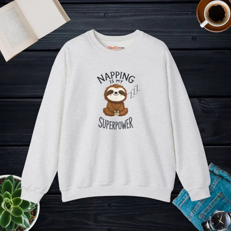 Sloth Unisex Heavy Crewneck Sweatshirt - Nap Superpower - DipaliZ