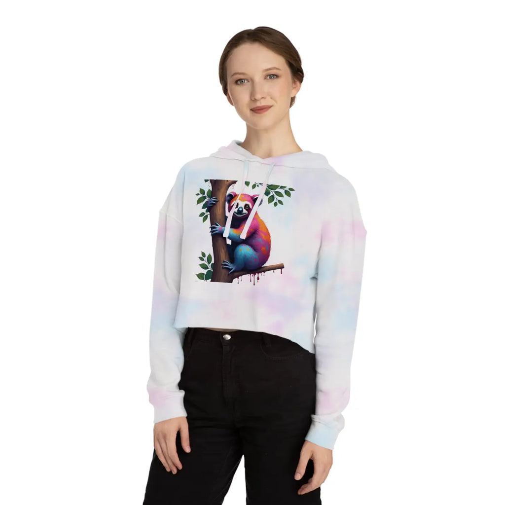 Chic Sloth Cropped Hoodie - Tropical Brushed Fleece - DipaliZ