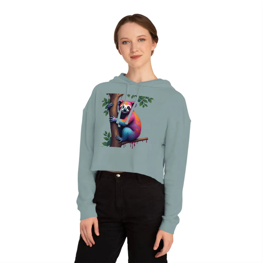 Chic Sloth Cropped Hoodie - Tropical Brushed Fleece - DipaliZ