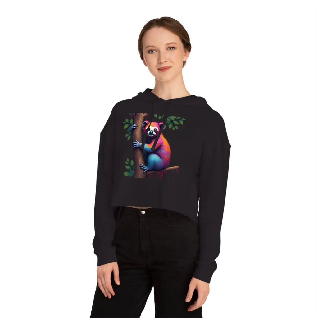 Chic Sloth Cropped Hoodie - Tropical Brushed Fleece - DipaliZ
