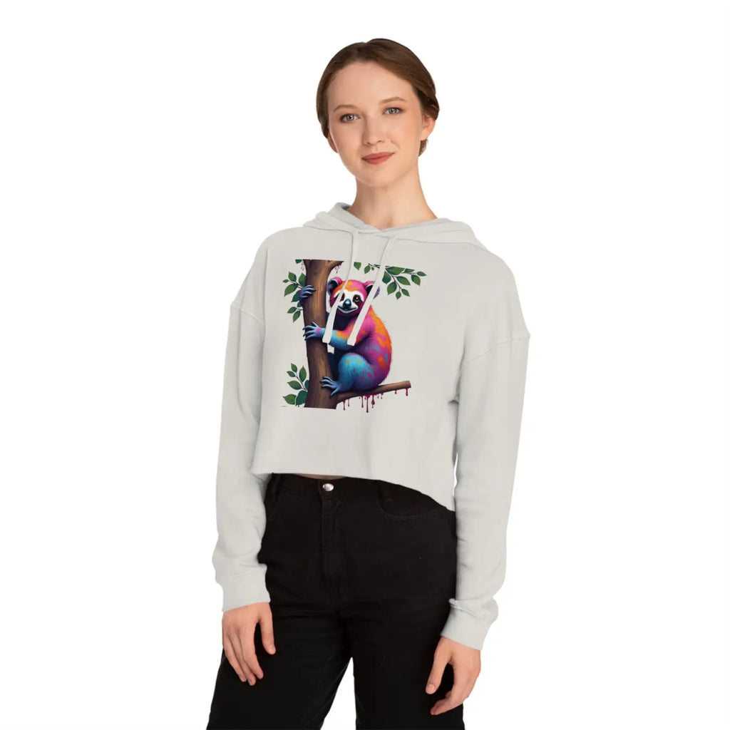 Chic Sloth Cropped Hoodie - Tropical Brushed Fleece - DipaliZ