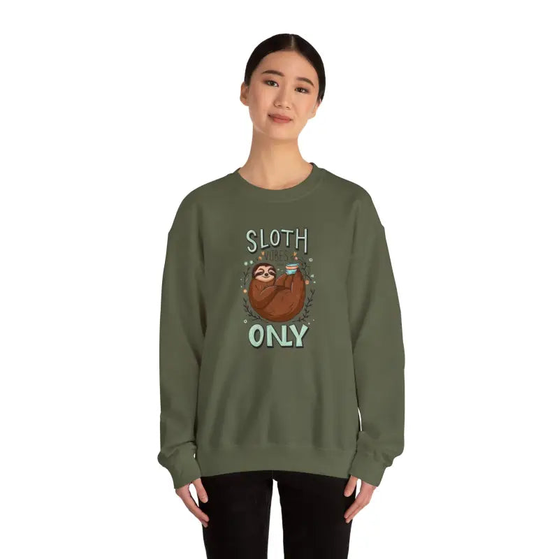 Sloth Vibes Only Crewneck Sweatshirt - Cozy Comfort - DipaliZ