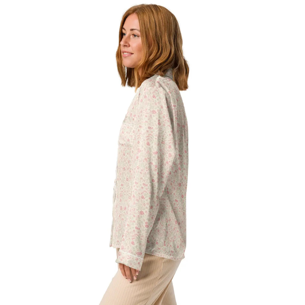 Long Sleeve Pajama Top - Floral Silky Loungewear - DipaliZ