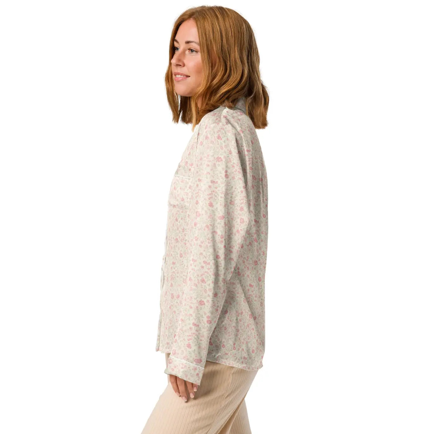 Long Sleeve Pajama Top - Floral Silky Loungewear - DipaliZ