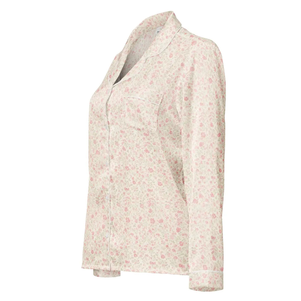 Long Sleeve Pajama Top - Floral Silky Loungewear - DipaliZ