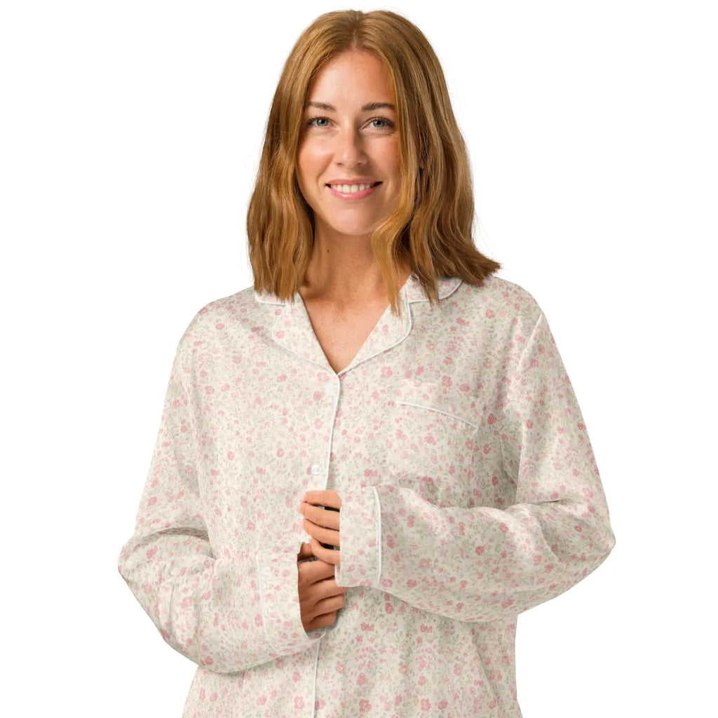 Long Sleeve Pajama Top - Floral Silky Loungewear - DipaliZ