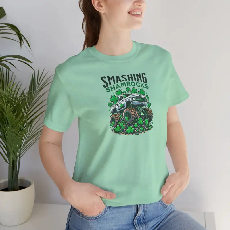 Unisex Jersey Short Sleeve Tee - Smashing Shamrock St Patricks Day - DipaliZ