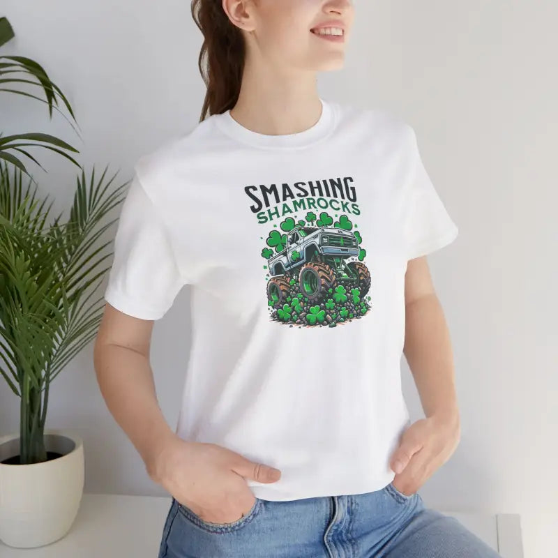 Unisex Jersey Short Sleeve Tee - Smashing Shamrock St Patricks Day - DipaliZ