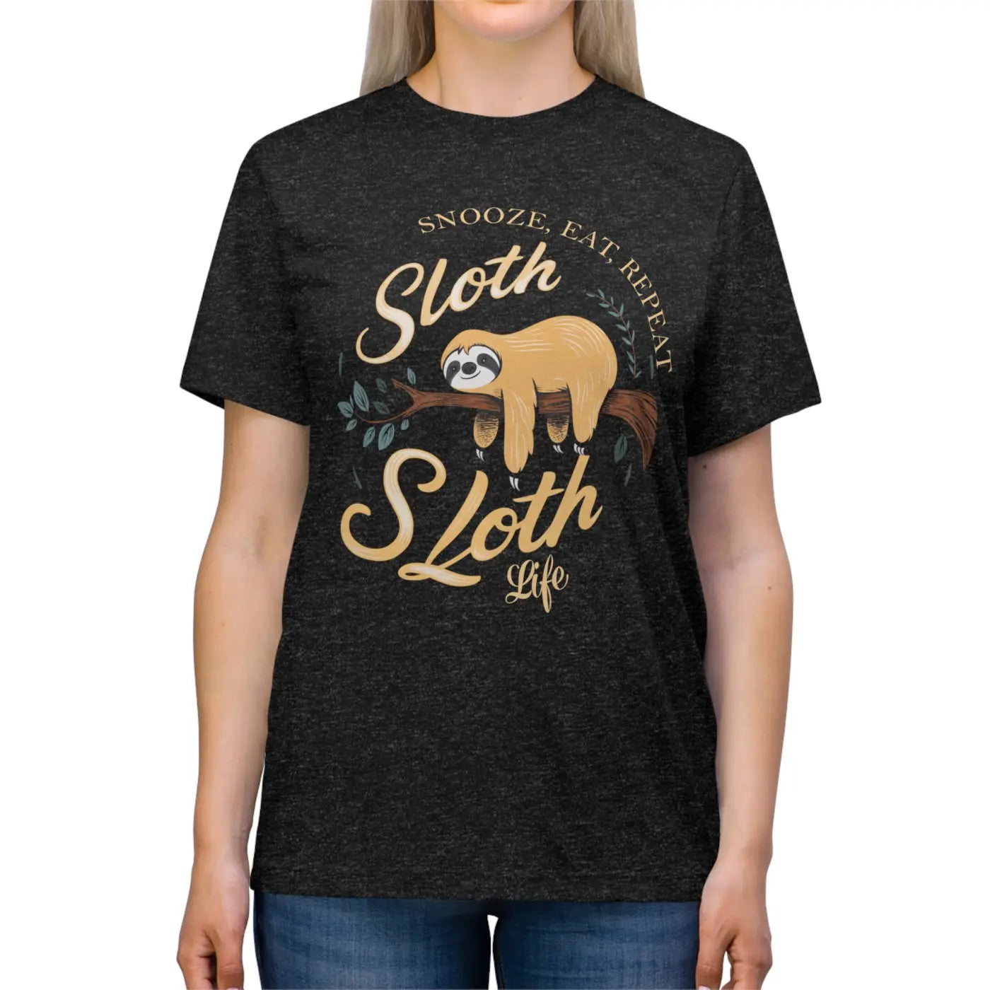 Unisex Sloth Tee - Eat Repeat Sloth Triblend - DipaliZ