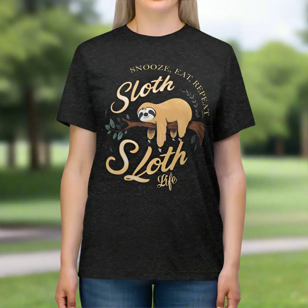 Unisex Sloth Tee - Eat Repeat Sloth Triblend - DipaliZ