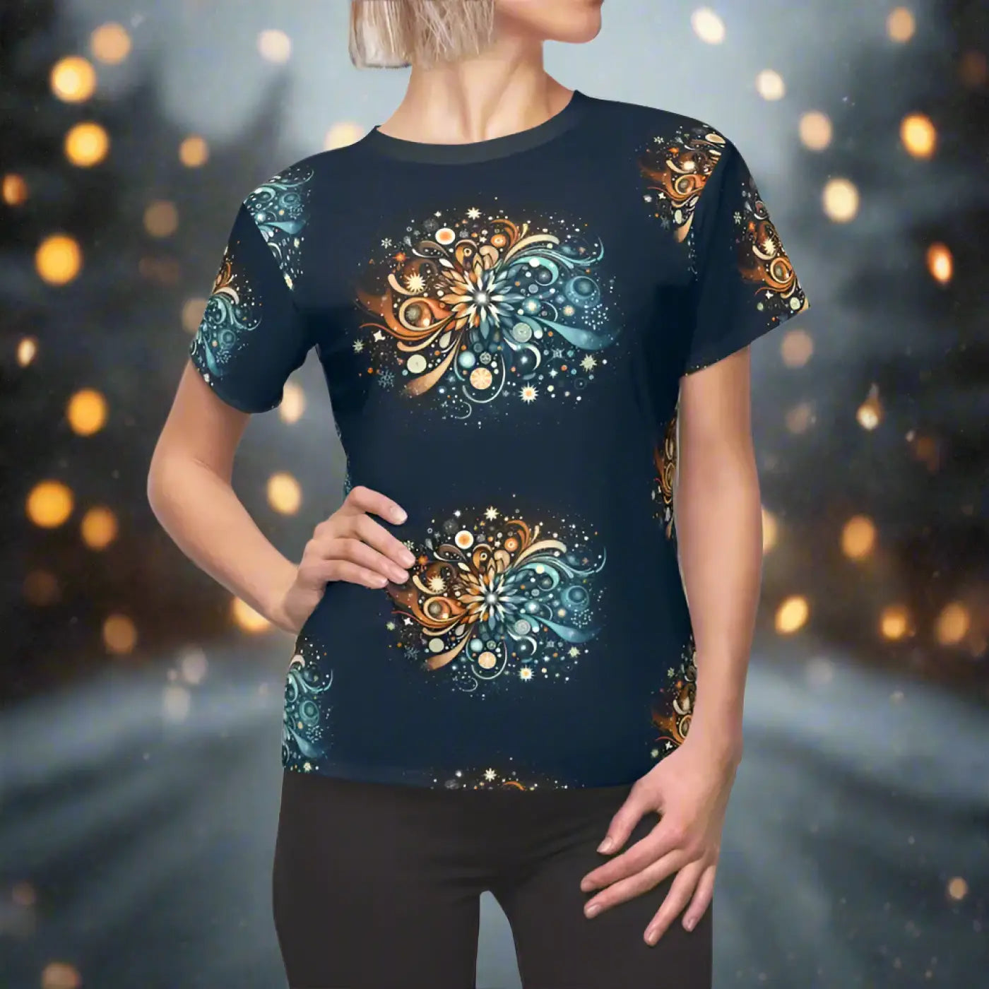 Snowflake Pattern Cut and Sew Tee - Polyester Style - DipaliZ