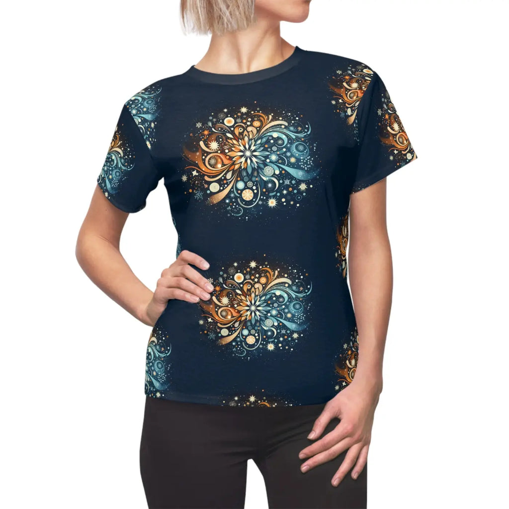 Snowflake Pattern Cut and Sew Tee - Polyester Style - DipaliZ