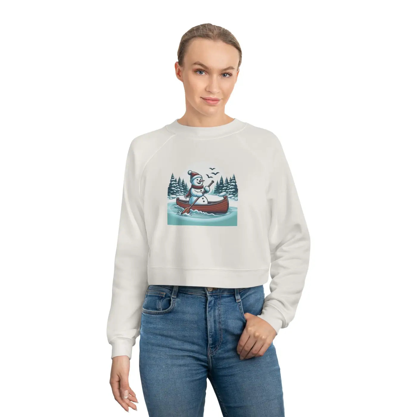 Snowman Canoe Wonderland Cropped Fleece - Cozy Winter - DipaliZ