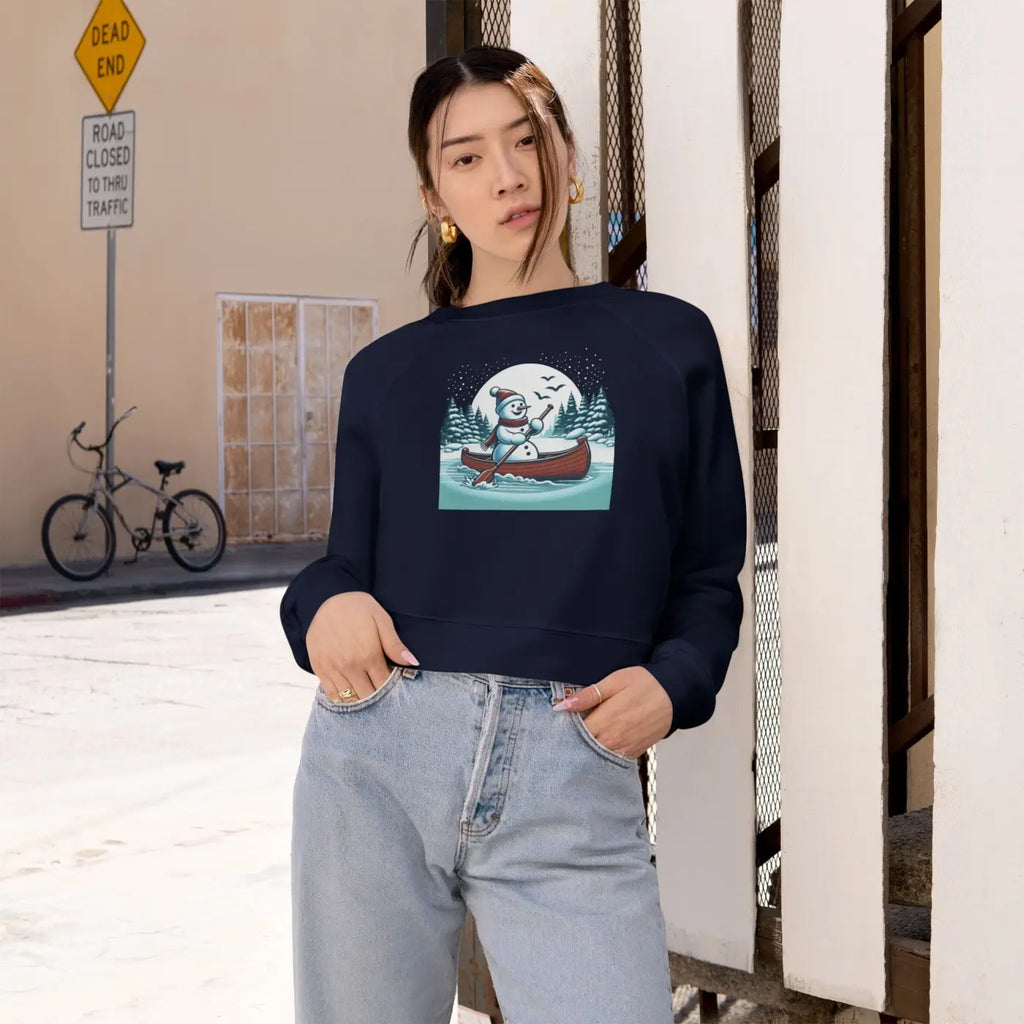 Snowman Canoe Wonderland Cropped Fleece - Cozy Winter - DipaliZ