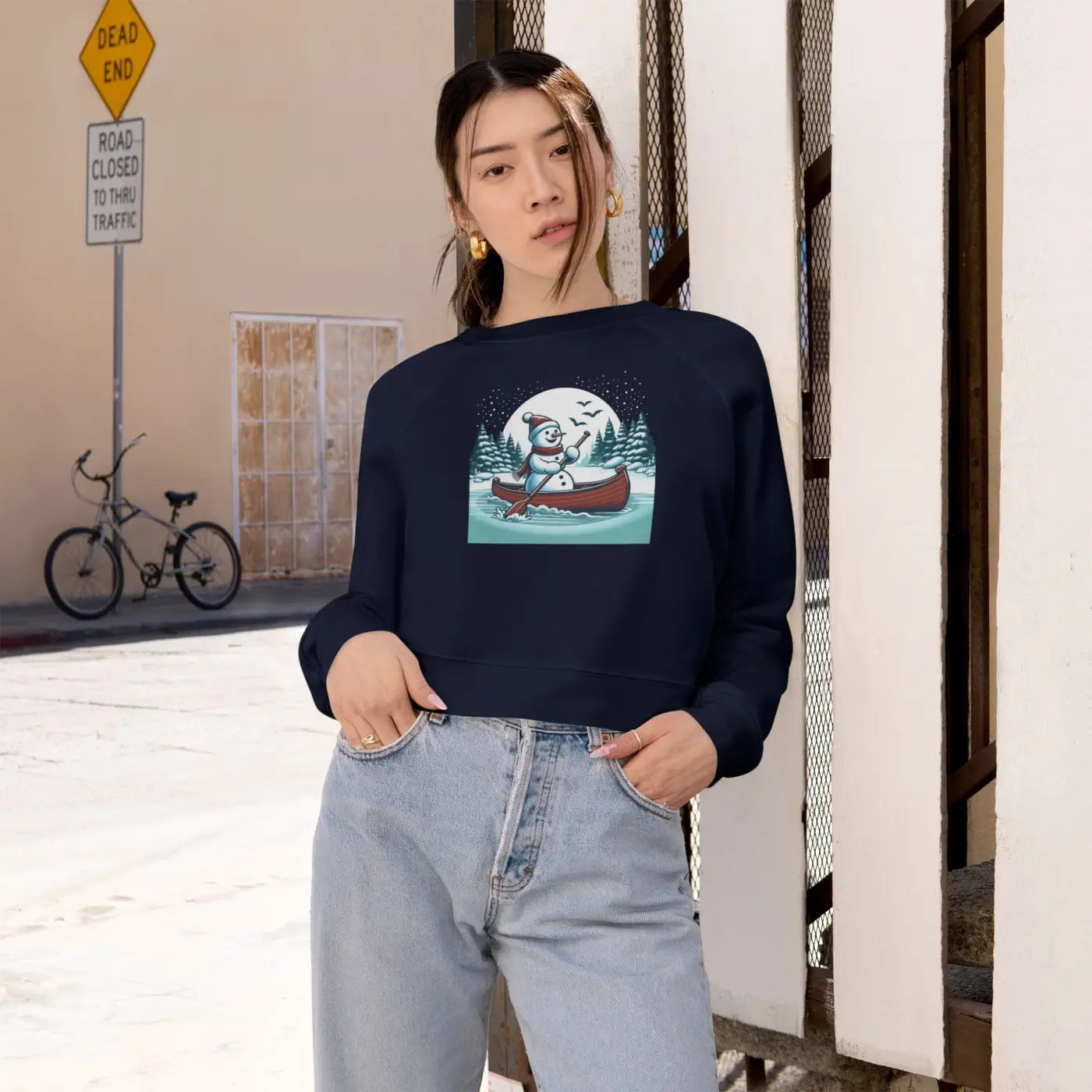 Snowman Canoe Wonderland Cropped Fleece - Cozy Winter - DipaliZ