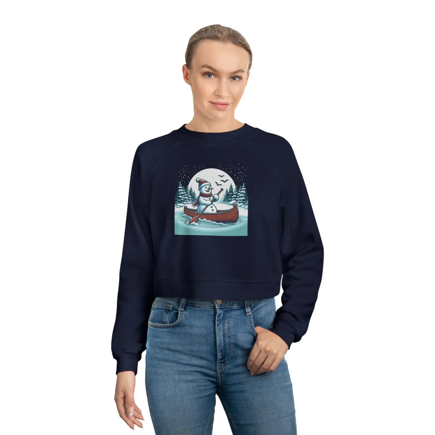 Snowman Canoe Wonderland Cropped Fleece - Cozy Winter - DipaliZ