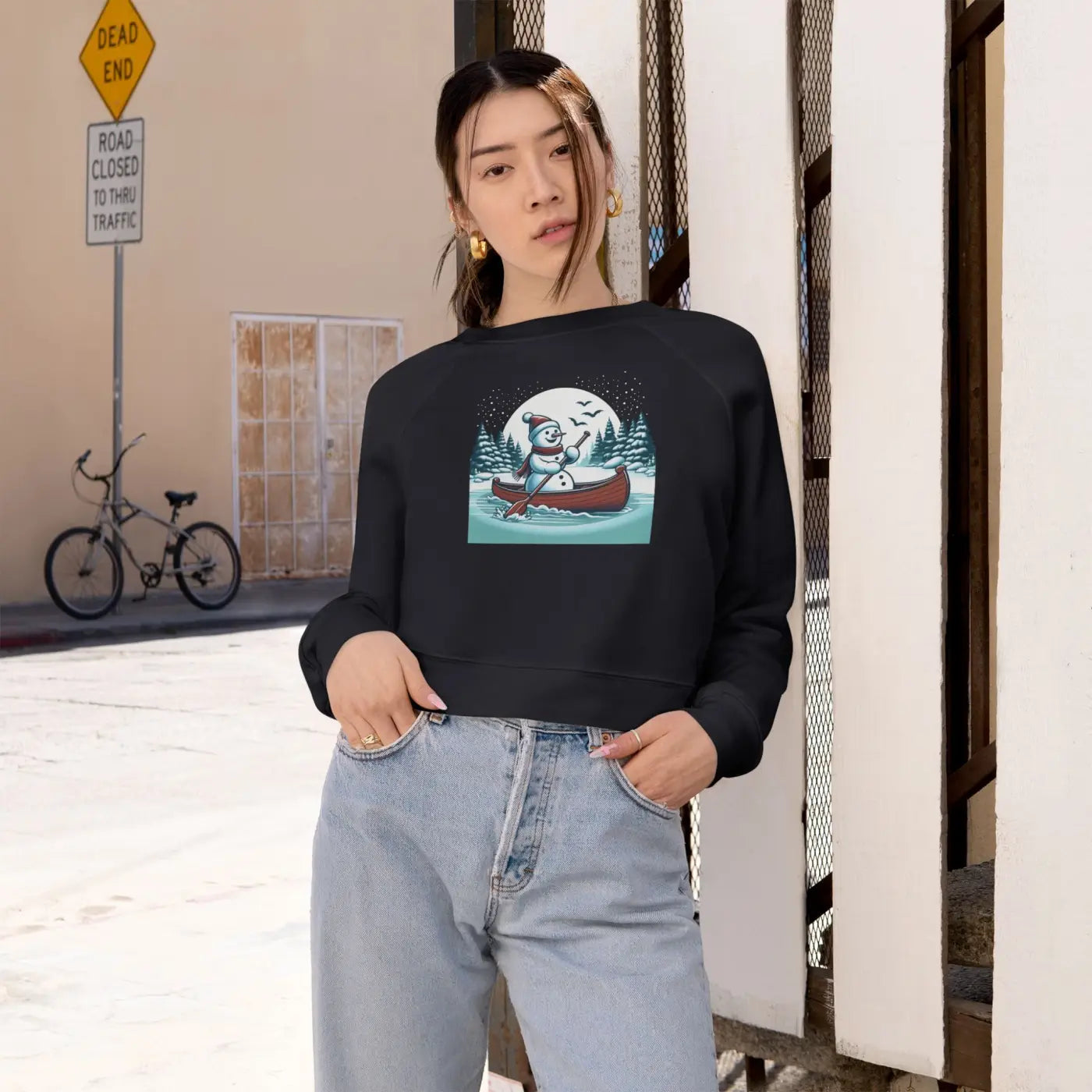 Snowman Canoe Wonderland Cropped Fleece - Cozy Winter - DipaliZ
