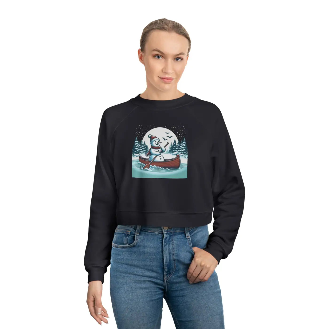 Snowman Canoe Wonderland Cropped Fleece - Cozy Winter - DipaliZ