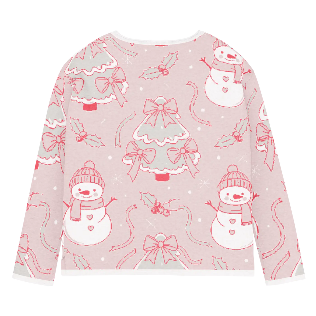 Snowman Pink Knitted Crew Sweater - Cozy Winter Style - DipaliZ