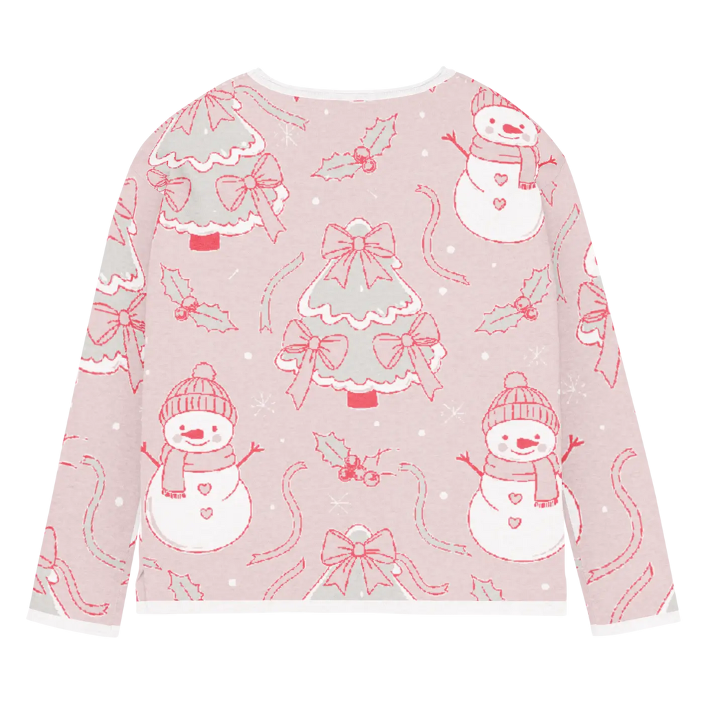Snowman Pink Knitted Crew Sweater - Cozy Winter Style - DipaliZ