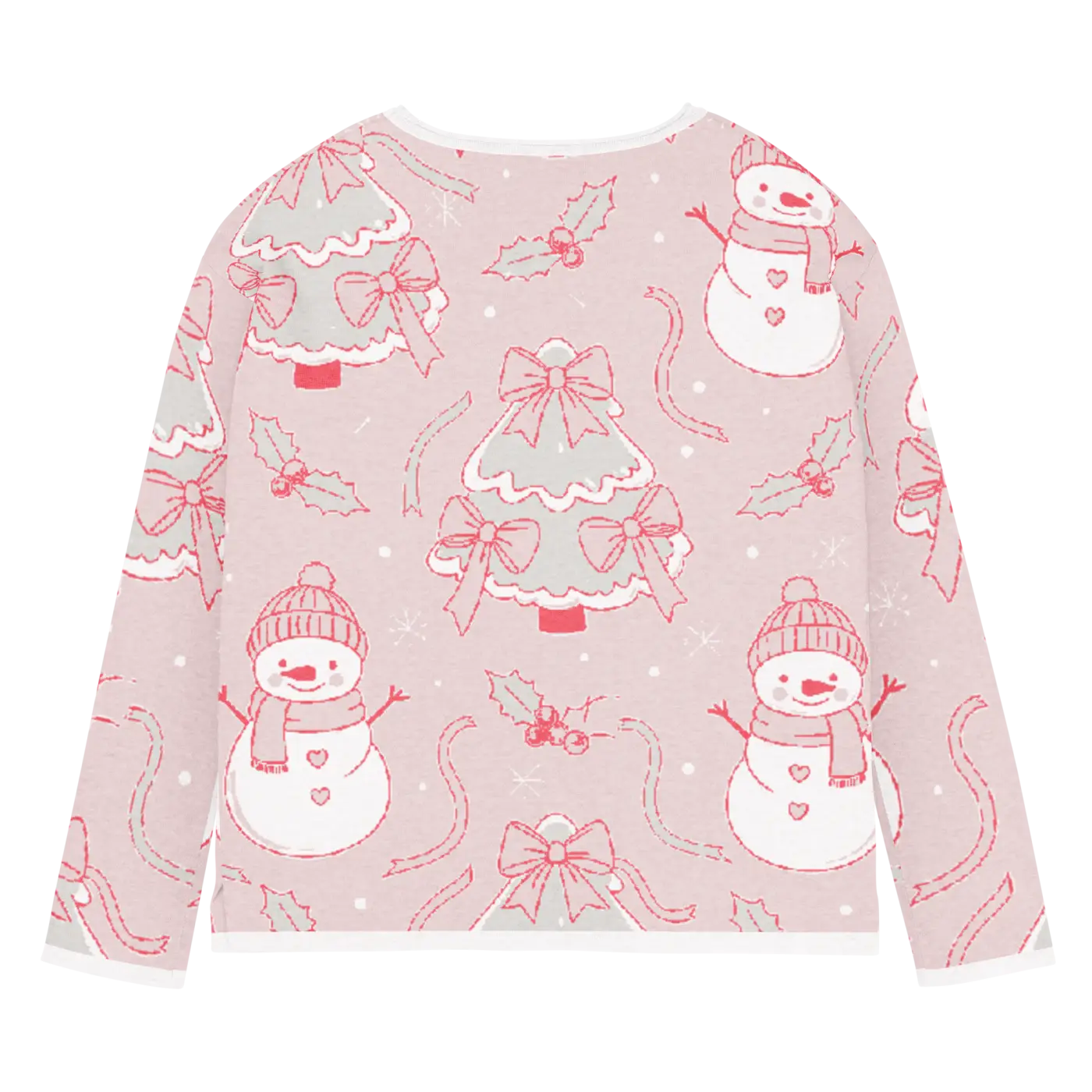 Snowman Pink Knitted Crew Sweater - Cozy Winter Style - DipaliZ