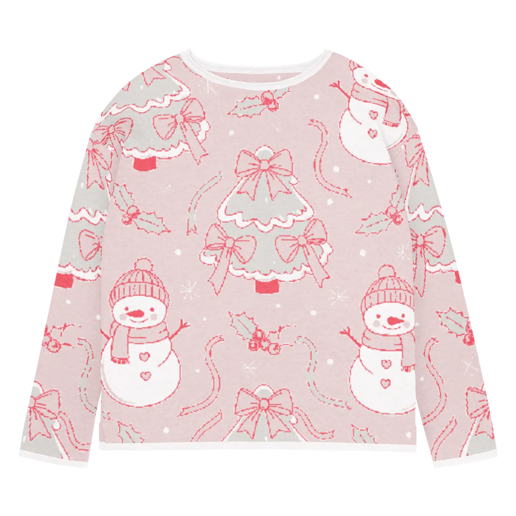 Snowman Pink Knitted Crew Sweater - Cozy Winter Style - DipaliZ